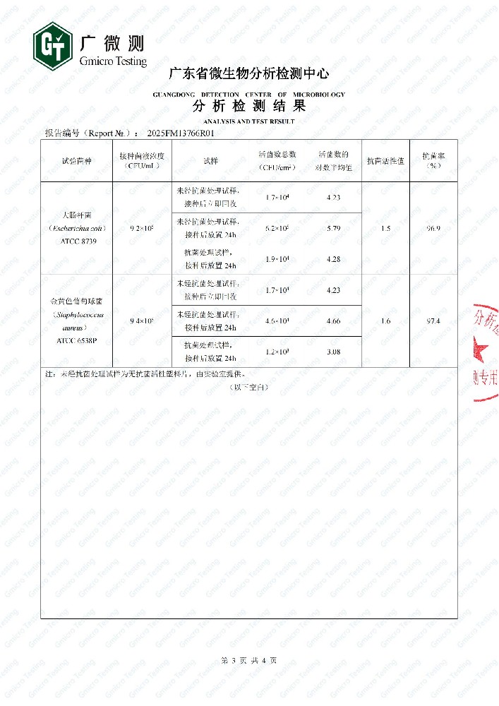 塑料母粒抗菌率檢測報告